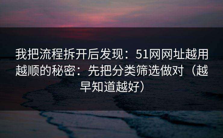 我把流程拆开后发现:51网网址越用越顺的秘密:先把分类筛选做对(越早知道越好) 我把流程拆开后发现:51网网址越用越顺的秘密:先把分类筛选做对(越早知道越好)