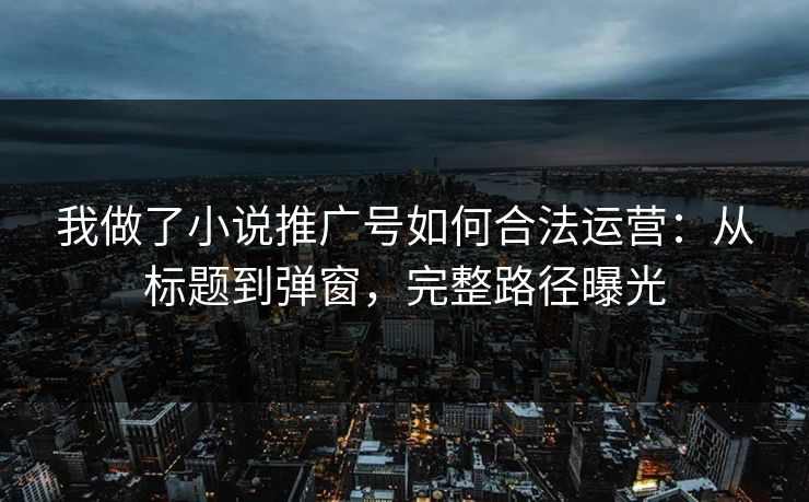 我做了小说推广号如何合法运营：从标题到弹窗，完整路径曝光